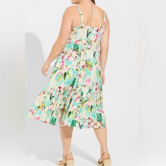 Torrid Midi Super Soft Tie Front Floral Sleeveless Dress - Picture 2 of 11